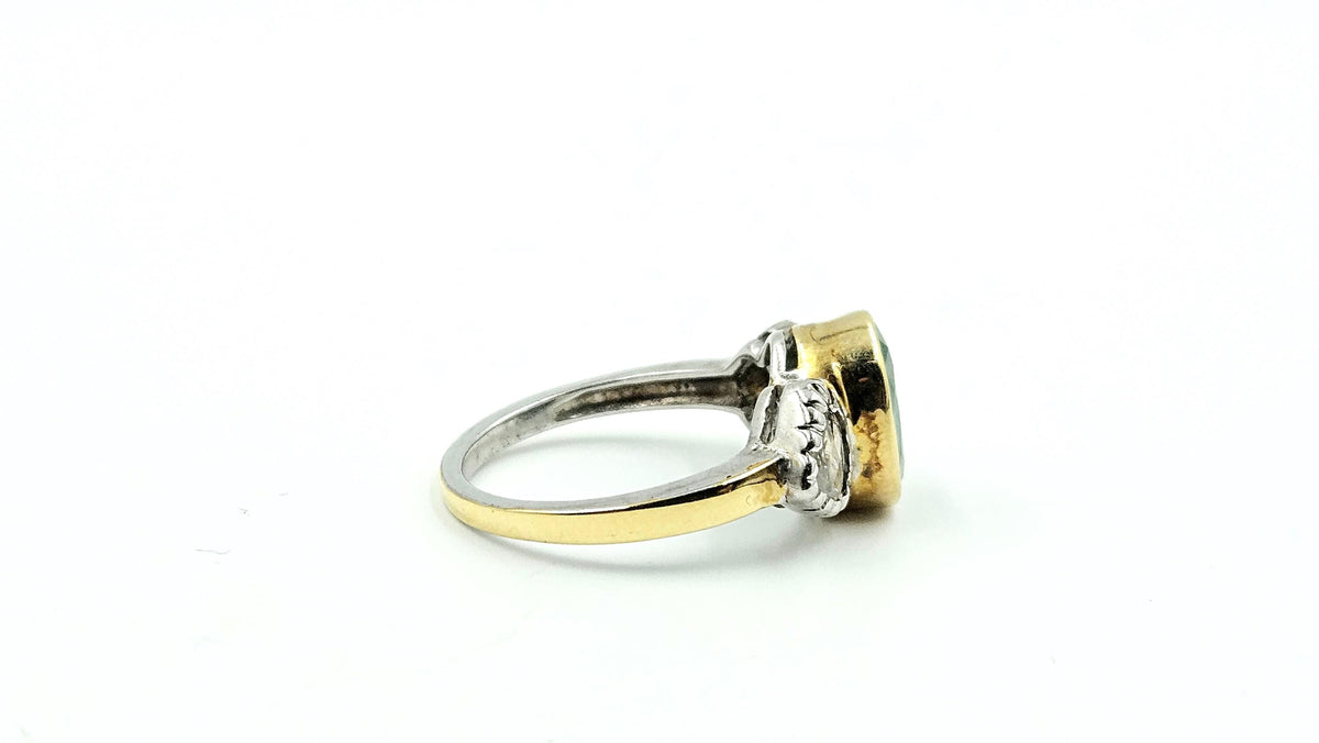 Oval Cabochon Emerald Ring with Diamond Accents – 925 Sterling Silver, 18K Gold Vermeil