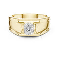 Men's Round Moissanite Ring, T-Setting with Ridged Band – 925 Sterling Silver, 18K Gold Vermeil