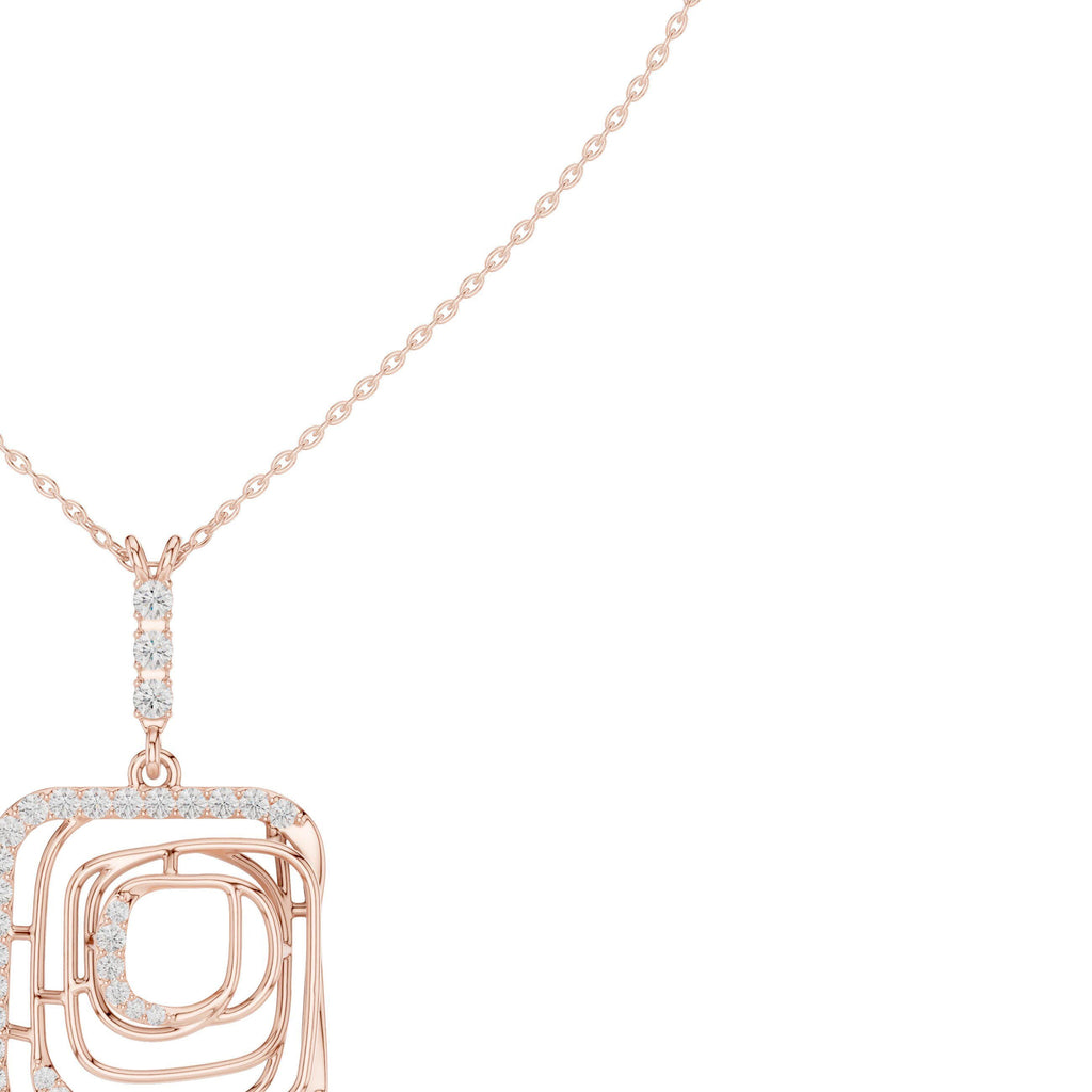 Moissanite Pavé Square Spiral Pendant Necklace – 925 Sterling Silver, 18K Gold Vermeil