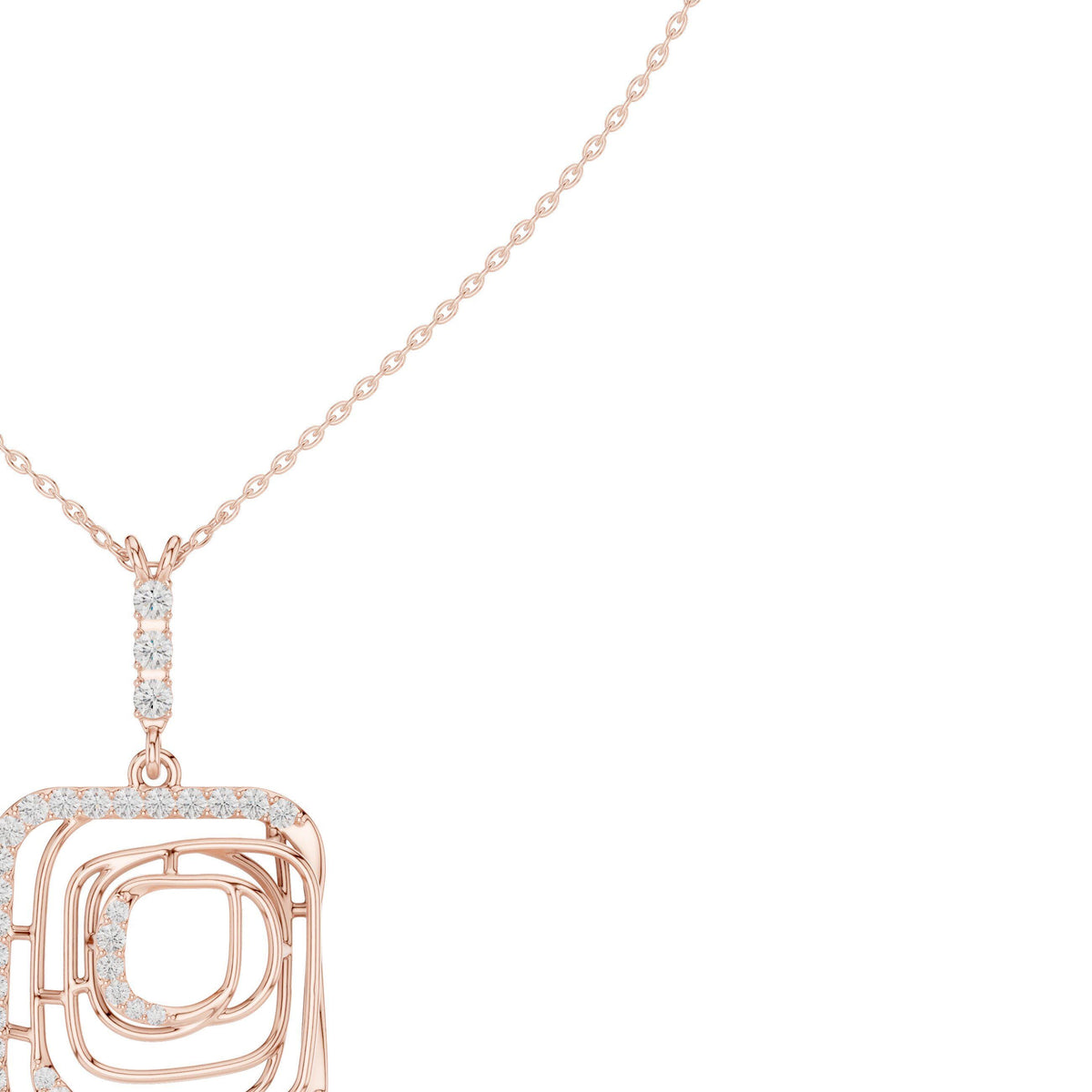 Moissanite Pavé Square Spiral Pendant Necklace – 925 Sterling Silver, 18K Gold Vermeil