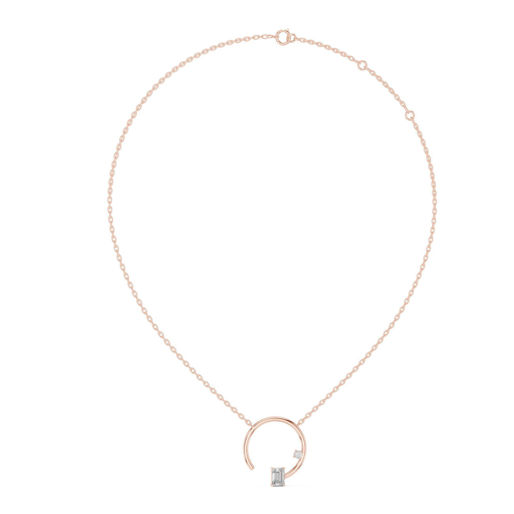 Emerald-Cut Moissanite Open Circle Pendant Necklace – 925 Sterling Silver, 18K Gold Vermeil