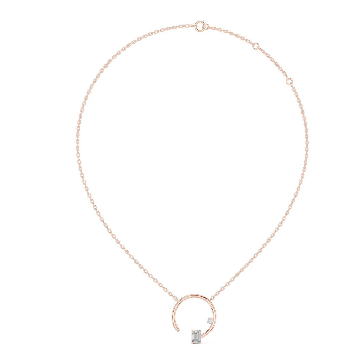 Emerald-Cut Moissanite Open Circle Pendant Necklace – 925 Sterling Silver, 18K Gold Vermeil