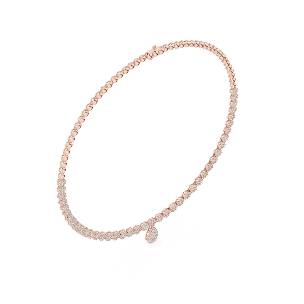 Pear Halo Moissanite Drop Tennis Necklace – 925 Sterling Silver, 18K Gold Vermeil