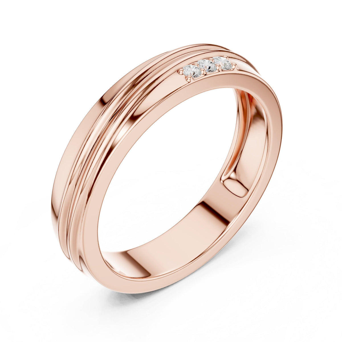 Men's Layered-Band Moissanite Ring with Pavé Accent – 925 Sterling Silver, 18K Gold Vermeil