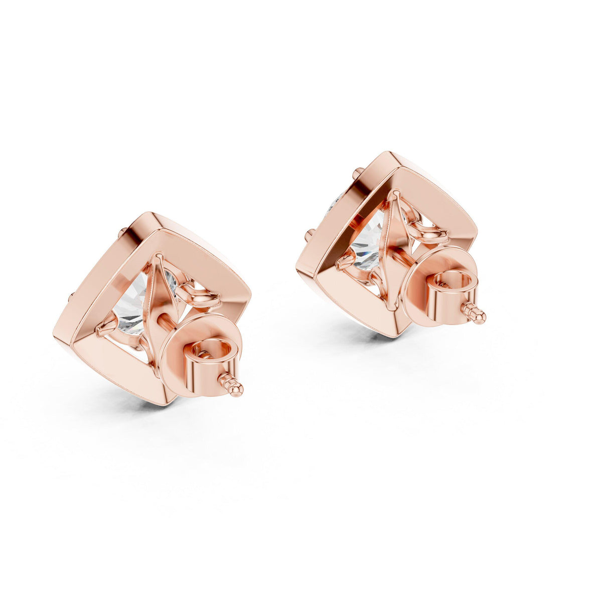 Square Halo Round Moissanite Stud Earrings – 925 Sterling Silver, 18K Gold Vermeil