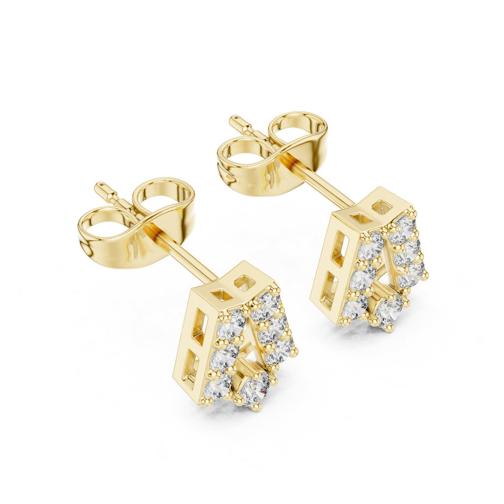 Moissanite Pavé Pentagon Stud Earrings – 925 Sterling Silver, 18K Gold Vermeil