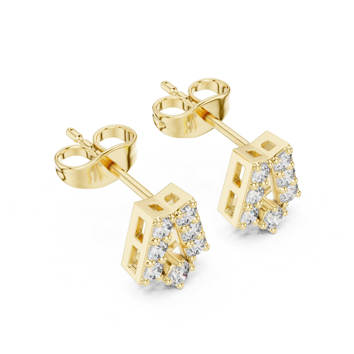 Moissanite Pavé Pentagon Stud Earrings – 925 Sterling Silver, 18K Gold Vermeil