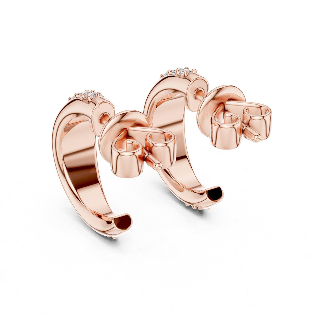 Round Moissanite Pavé Half-Hoop Earrings – 925 Sterling Silver, 18K Gold Vermeil