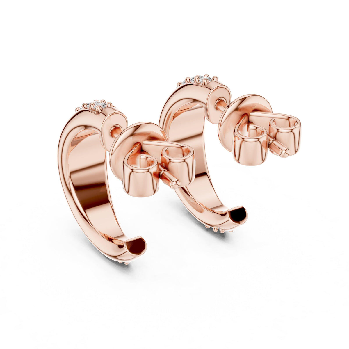Round Moissanite Pavé Half-Hoop Earrings – 925 Sterling Silver, 18K Gold Vermeil