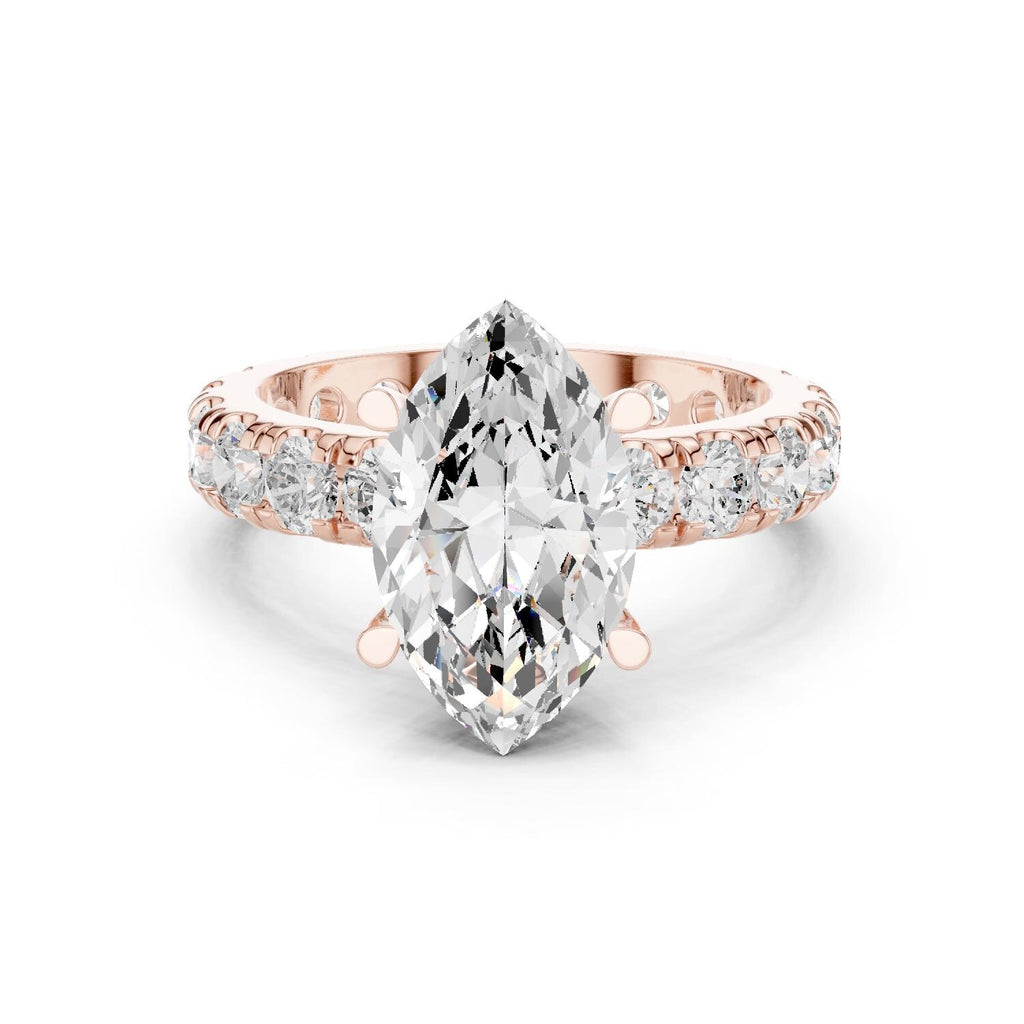 Marquise Moissanite Ring with Pavé Band – 925 Sterling Silver, 18K Gold Vermeil