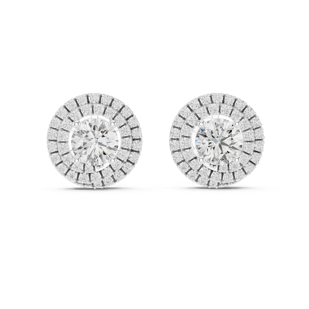 7mm Round Moissanite Double-Halo Stud Earrings – 925 Sterling Silver, 18K Gold Vermeil
