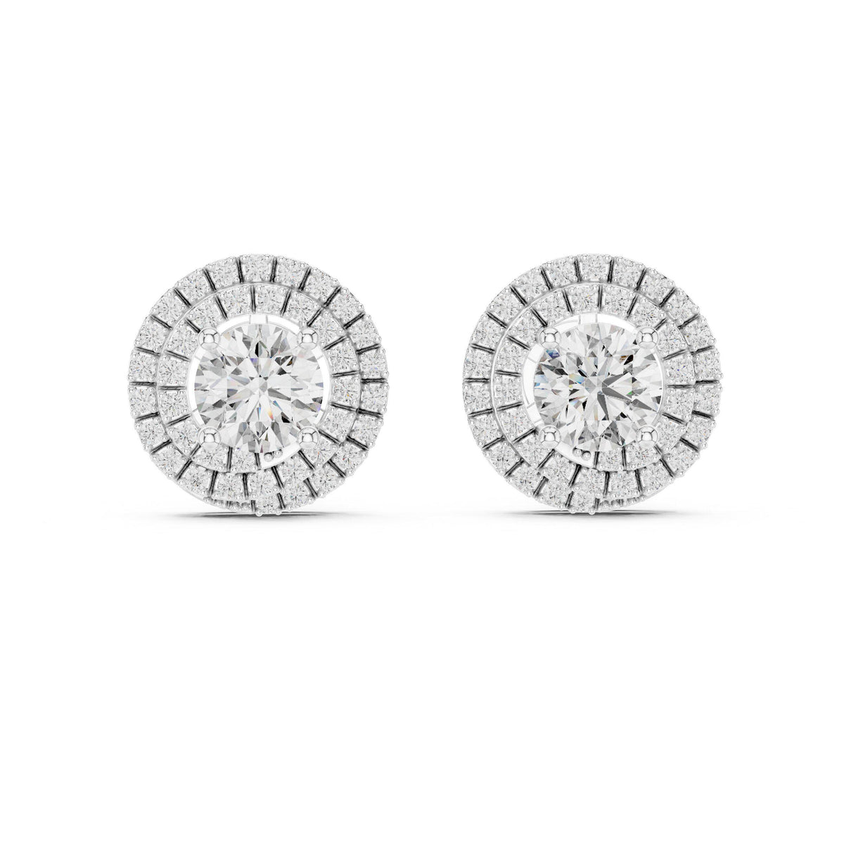 7mm Round Moissanite Double-Halo Stud Earrings – 925 Sterling Silver, 18K Gold Vermeil
