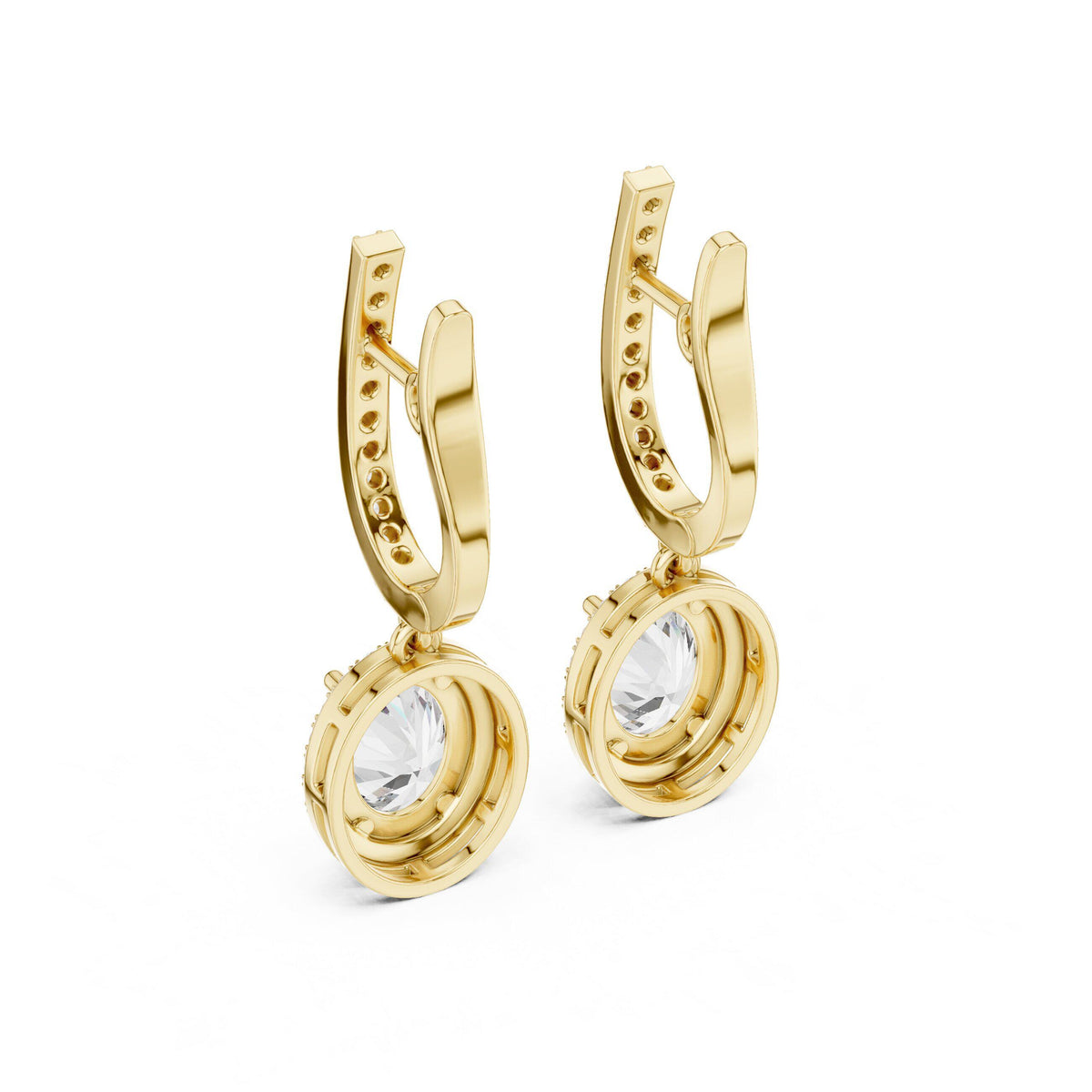 Oval Moissanite Halo Lever Drop Earrings – 925 Sterling Silver, 18K Gold Vermeil