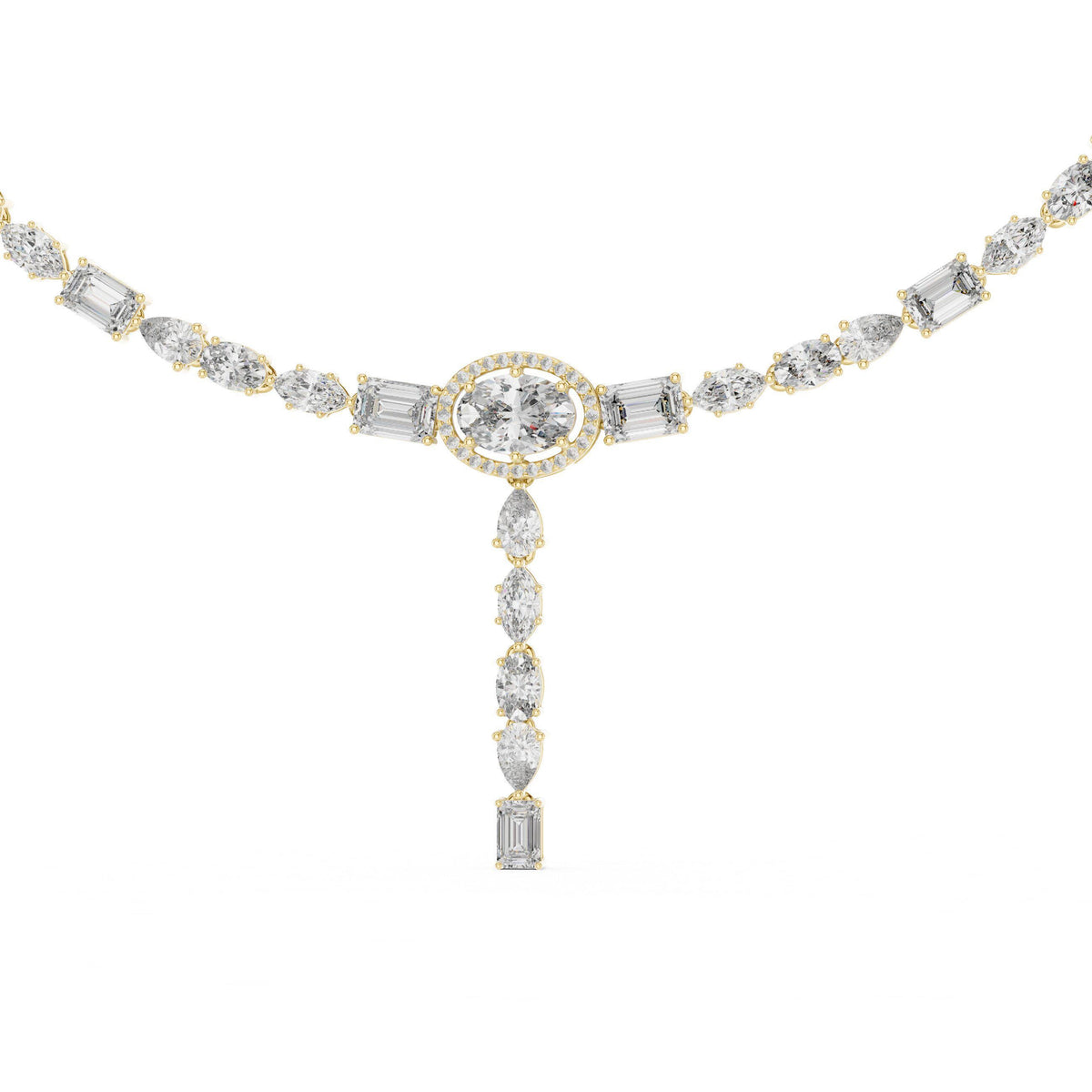Mixed-Cut Moissanite Lariat Tennis Necklace – 925 Sterling Silver, 18K Gold Vermeil