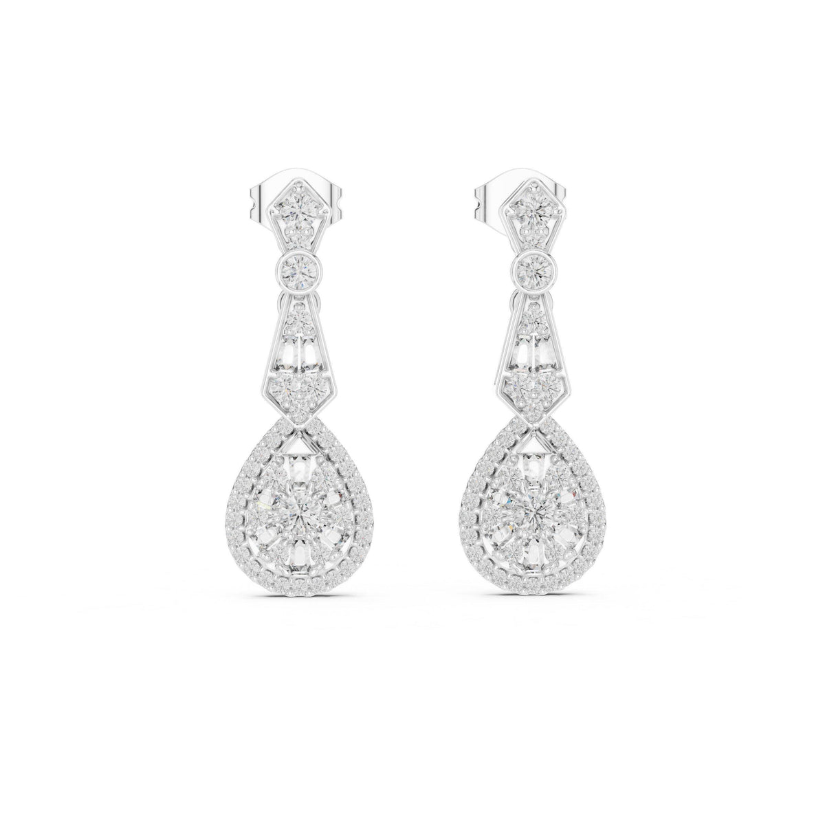 Pear Moissanite Halo Infinity Drop Earrings – 925 Sterling Silver, 18K Gold Vermeil