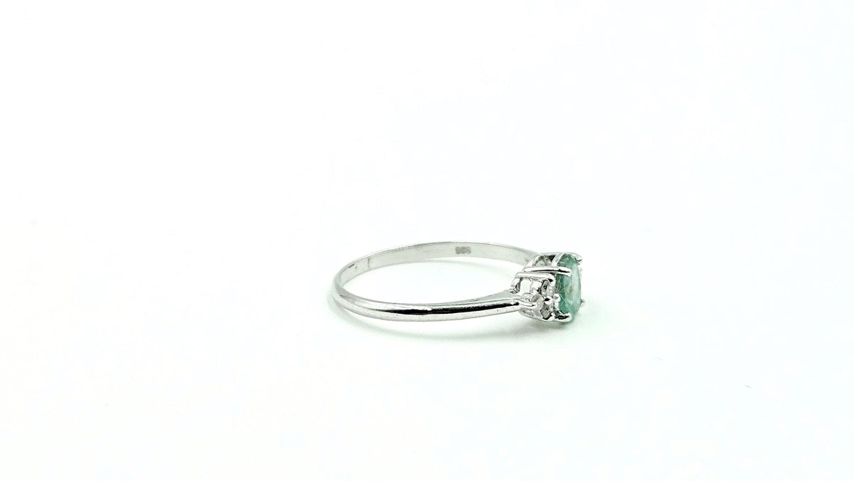 Oval Emerald Ring with Diamond-Set Shoulders – 925 Sterling Silver, 18K White Gold Vermeil