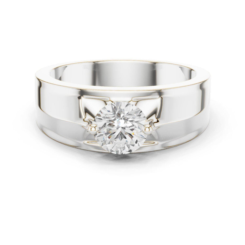Men's Round Moissanite Ring with Winged Prongs, Flat Band – 925 Sterling Silver, 18K Gold Vermeil