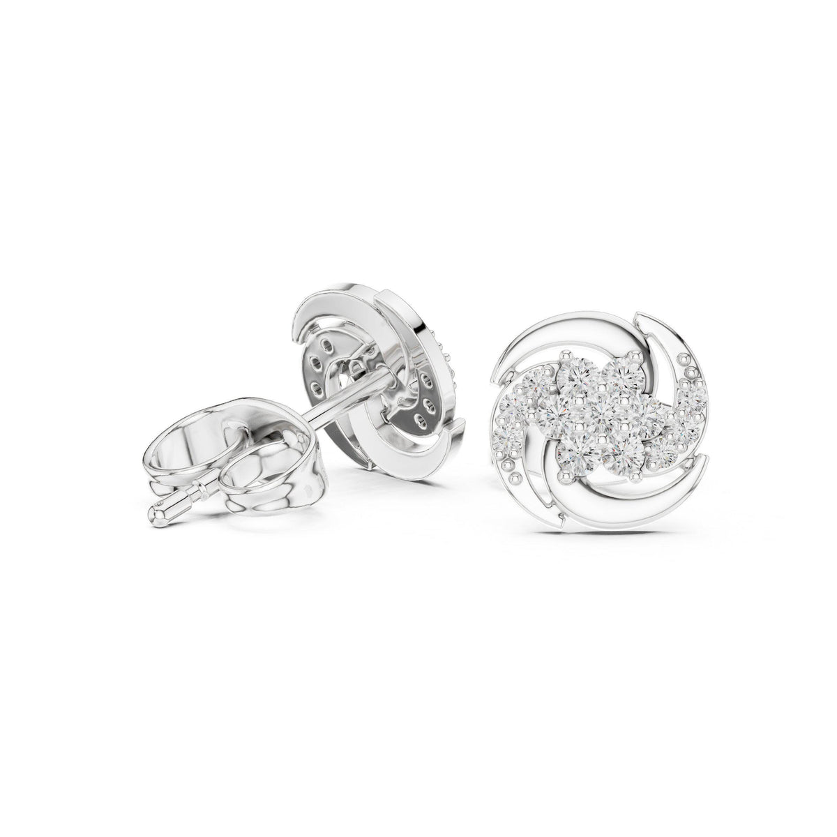 Moissanite Pavé Pinwheel Stud Earrings – 925 Sterling Silver, 18K Gold Vermeil
