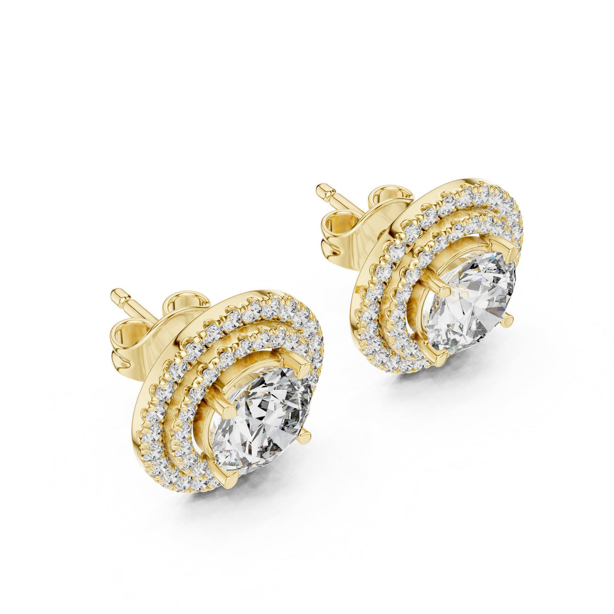 Round Moissanite Double-Halo Stud Earrings – 925 Sterling Silver, 18K Gold Vermeil