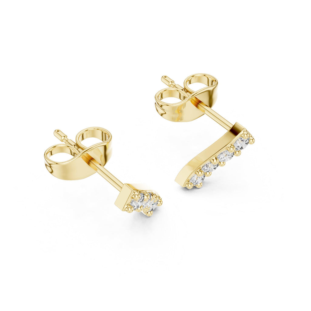 Moissanite Curved Bar Stud Earrings – 925 Sterling Silver, 18K Gold Vermeil