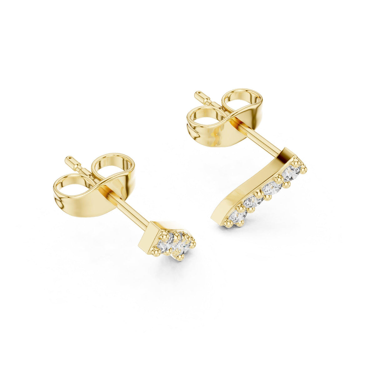 Moissanite Curved Bar Stud Earrings – 925 Sterling Silver, 18K Gold Vermeil
