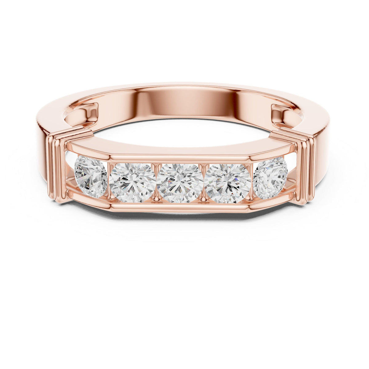 Men's Five-Stone Moissanite Ring, Flat Top – 925 Sterling Silver, 18K Gold Vermeil
