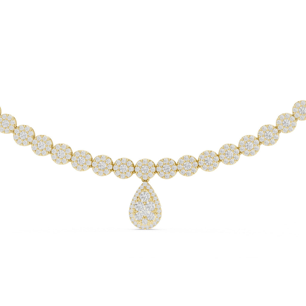 Pear Halo Moissanite Drop Tennis Necklace – 925 Sterling Silver, 18K Gold Vermeil