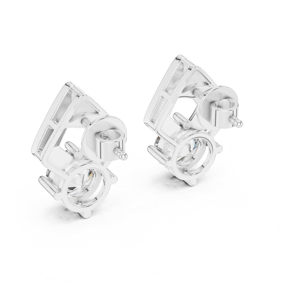 Round Moissanite Open Kite Stud Earrings – 925 Sterling Silver, 18K Gold Vermeil