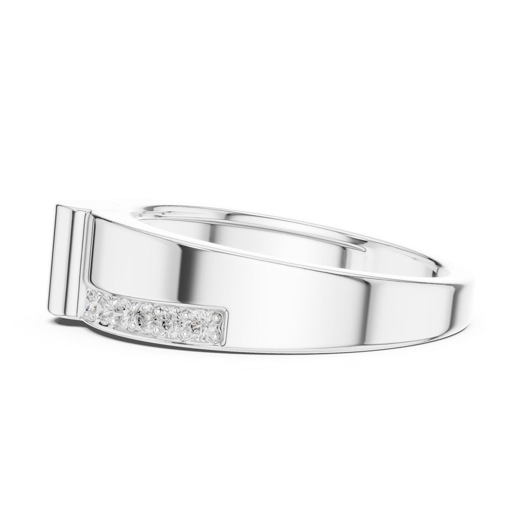 Men's Notched Band with Pavé Moissanite Sides – 925 Sterling Silver, 18K Gold Vermeil