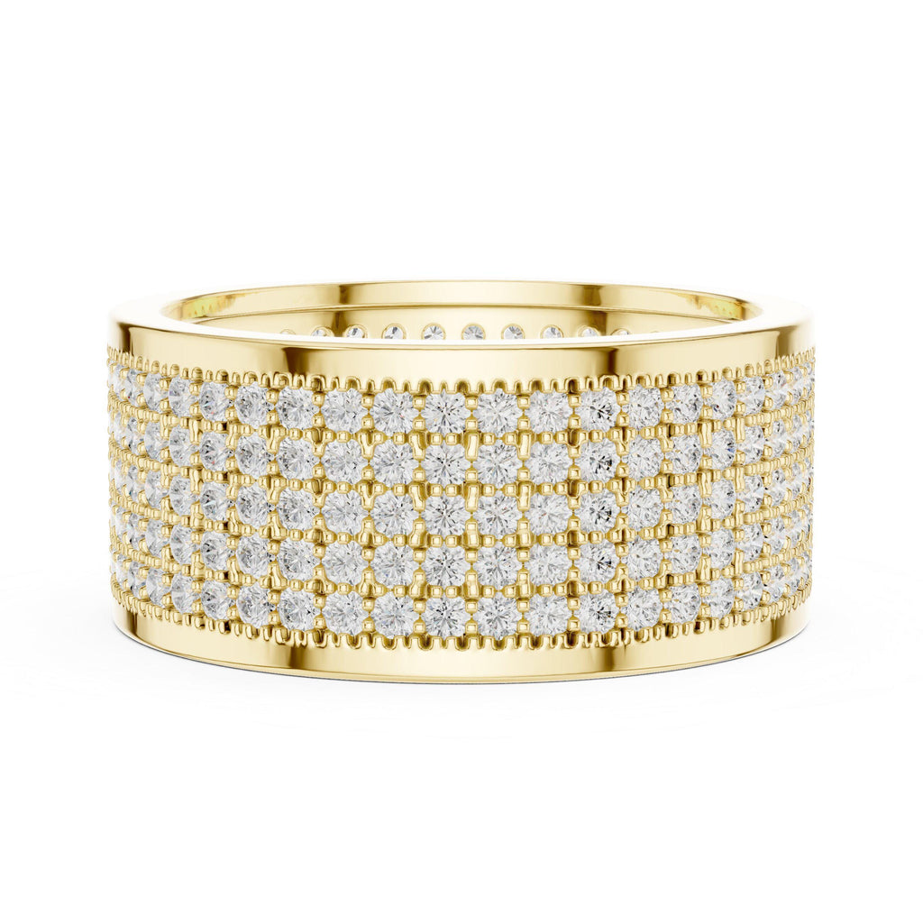 Men's Wide Multi-Row Pavé Moissanite Band – 925 Sterling Silver, 18K Gold Vermeil