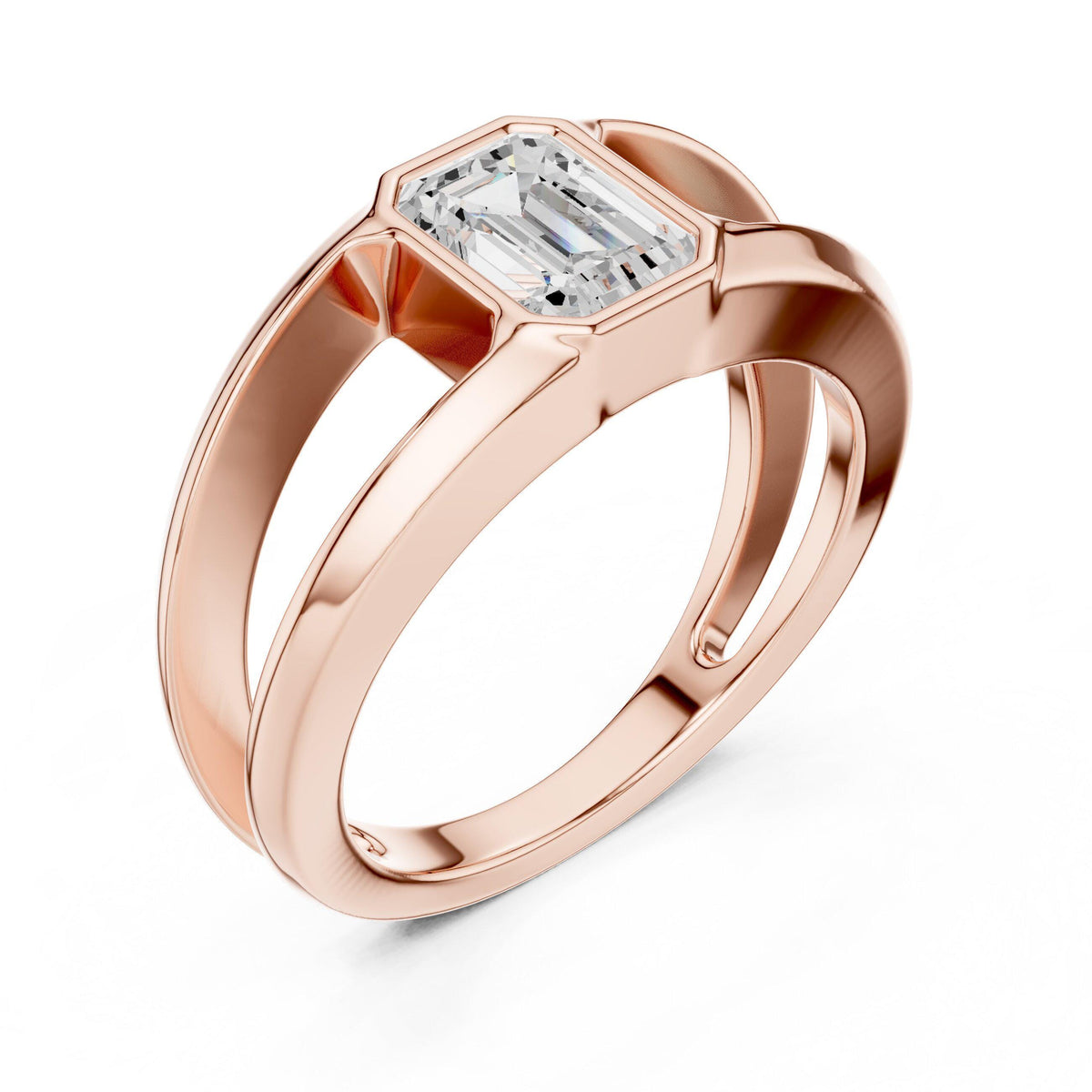 Men's Emerald-Cut Moissanite Ring, Split Band – 925 Sterling Silver, 18K Gold Vermeil