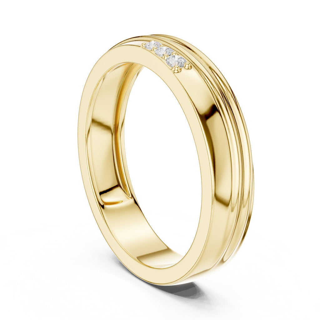 Men's Layered-Band Moissanite Ring with Pavé Accent – 925 Sterling Silver, 18K Gold Vermeil