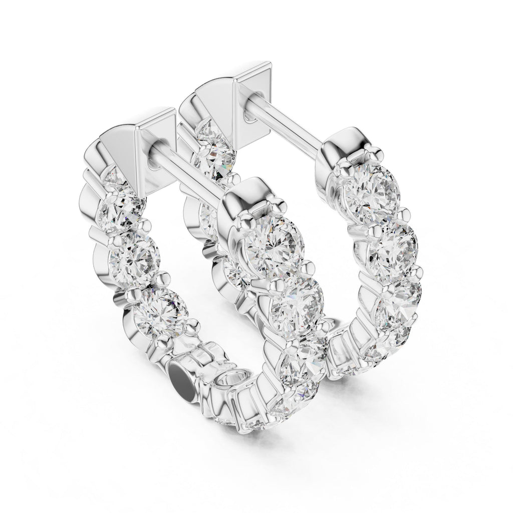 Round Moissanite Inside-Out Hoop Earrings – 925 Sterling Silver, 18K Gold Vermeil