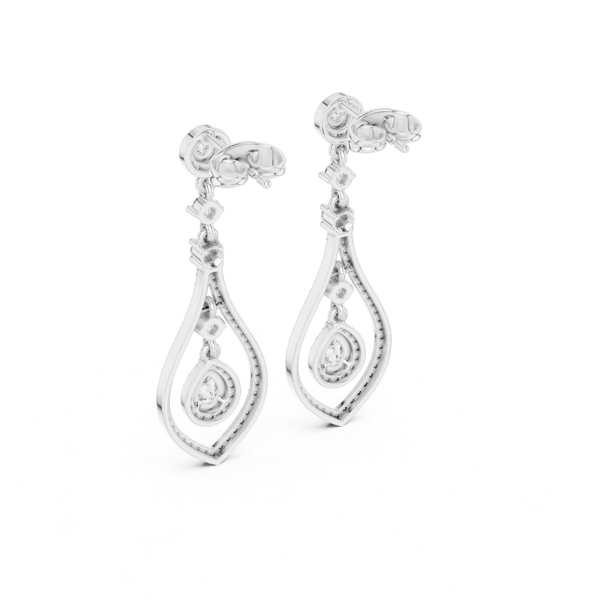 Pear Moissanite Open Teardrop Chandelier Earrings – 925 Sterling Silver, 18K Gold Vermeil