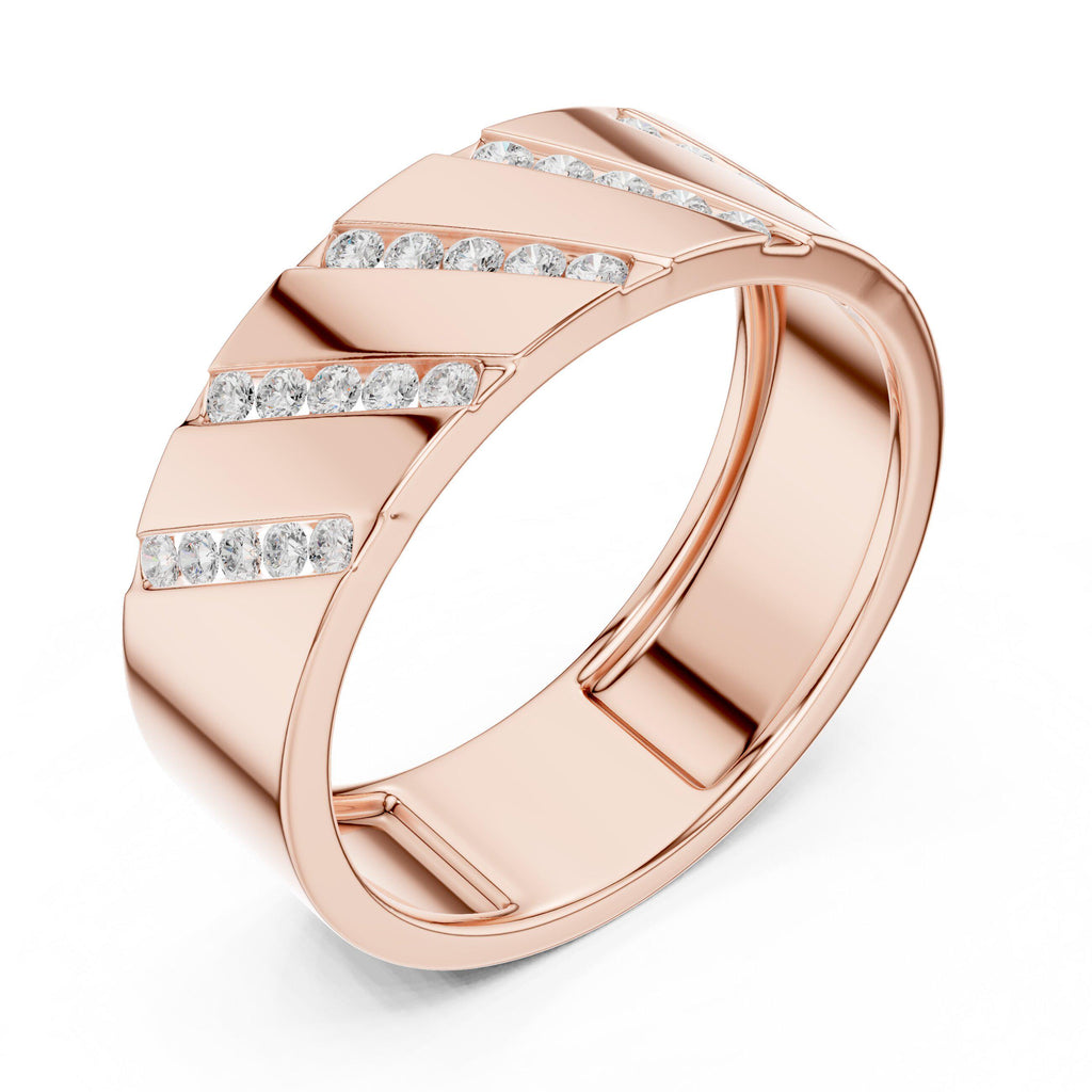 Men's Wide Moissanite Band with Diagonal Pavé – 925 Sterling Silver, 18K Gold Vermeil