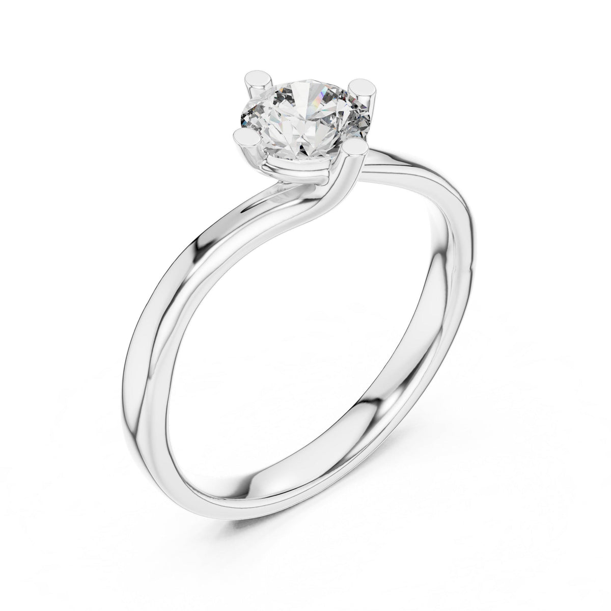 Round Moissanite Twist Solitaire Ring, 5mm – 925 Sterling Silver, 18K Gold Vermeil