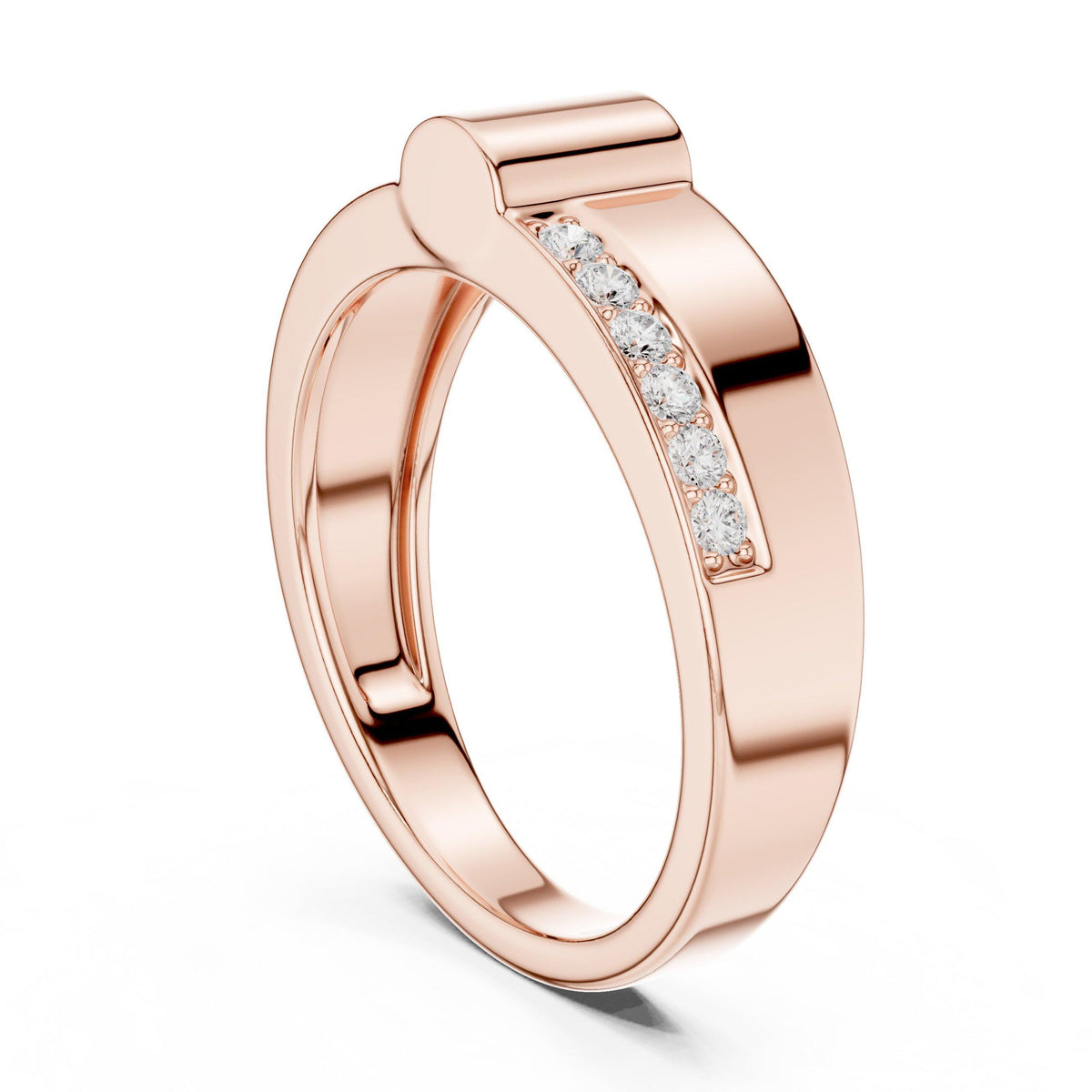 Men's Notched Band with Pavé Moissanite Sides – 925 Sterling Silver, 18K Gold Vermeil