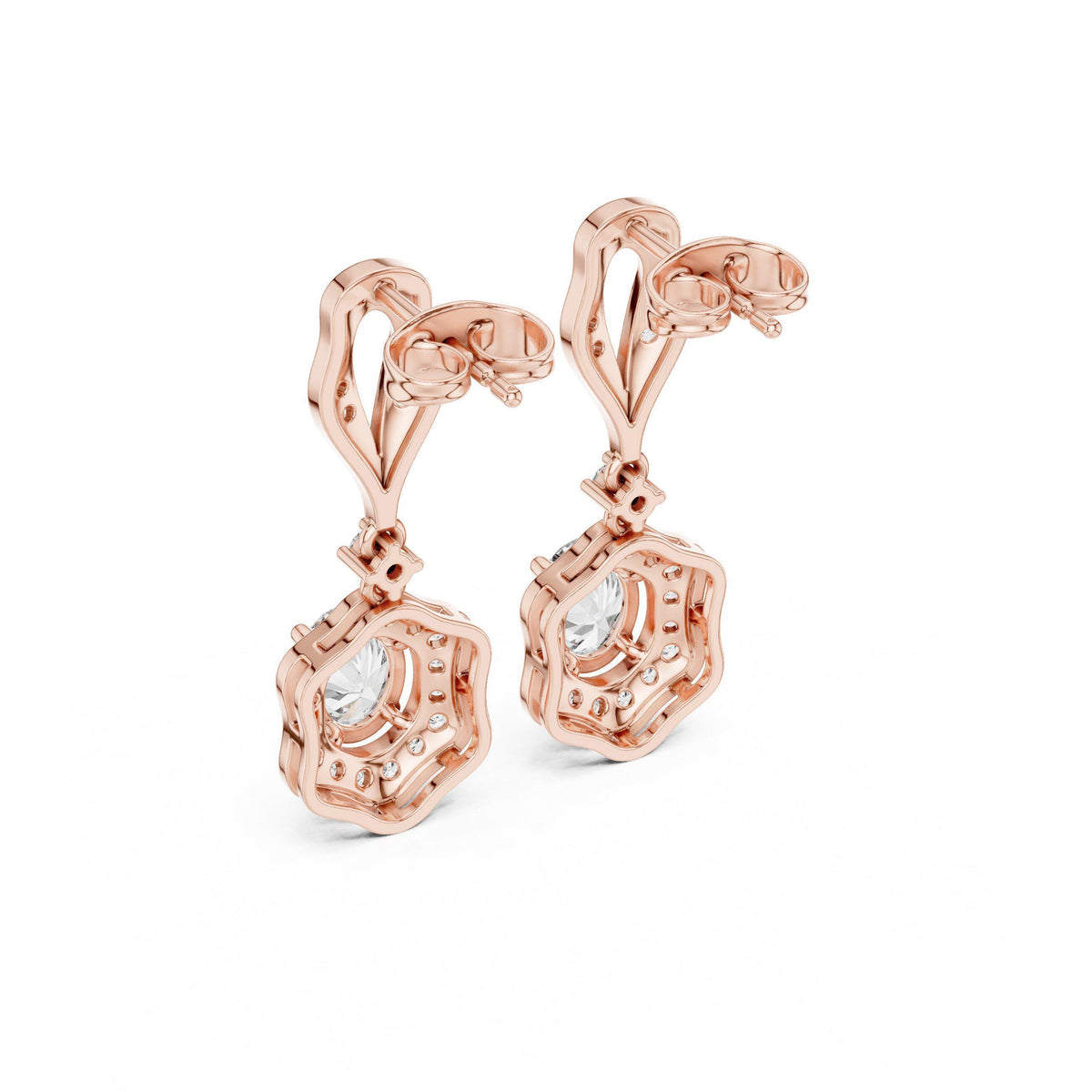 Oval Moissanite Vintage Halo Drop Earrings – 925 Sterling Silver, 18K Gold Vermeil