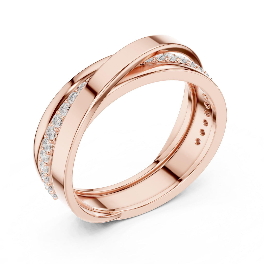 Men's Crossover Pavé Moissanite Band – 925 Sterling Silver, 18K Gold Vermeil