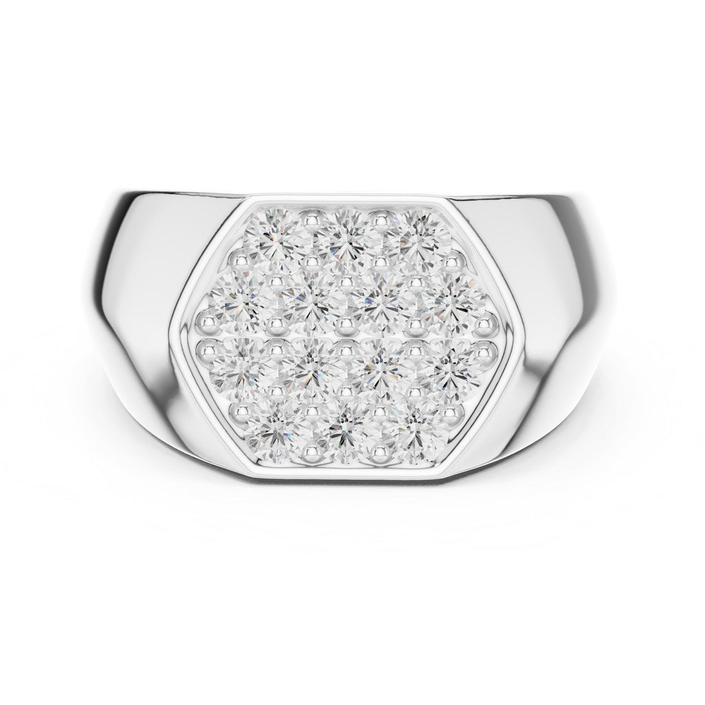 Men's Hexagon Pavé Moissanite Signet Ring – 925 Sterling Silver, 18K Gold Vermeil