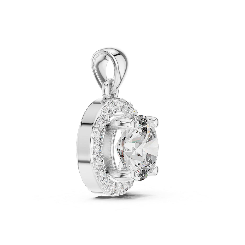6.5mm Round Moissanite Halo Pendant Necklace – 925 Sterling Silver, 18K Gold Vermeil