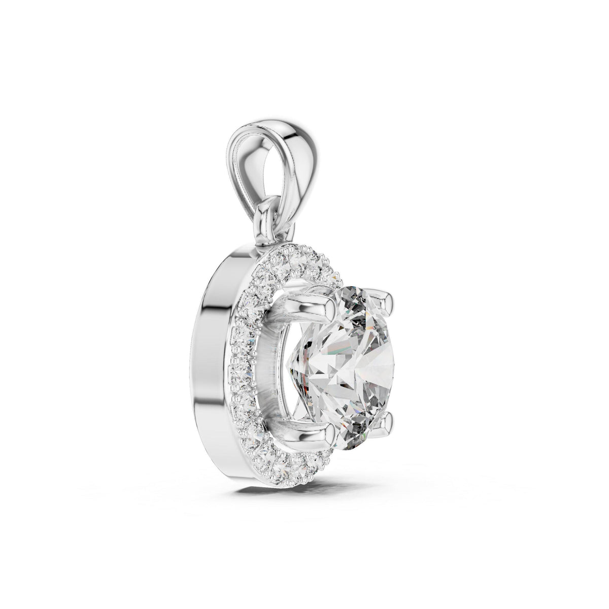 6.5mm Round Moissanite Halo Pendant Necklace – 925 Sterling Silver, 18K Gold Vermeil