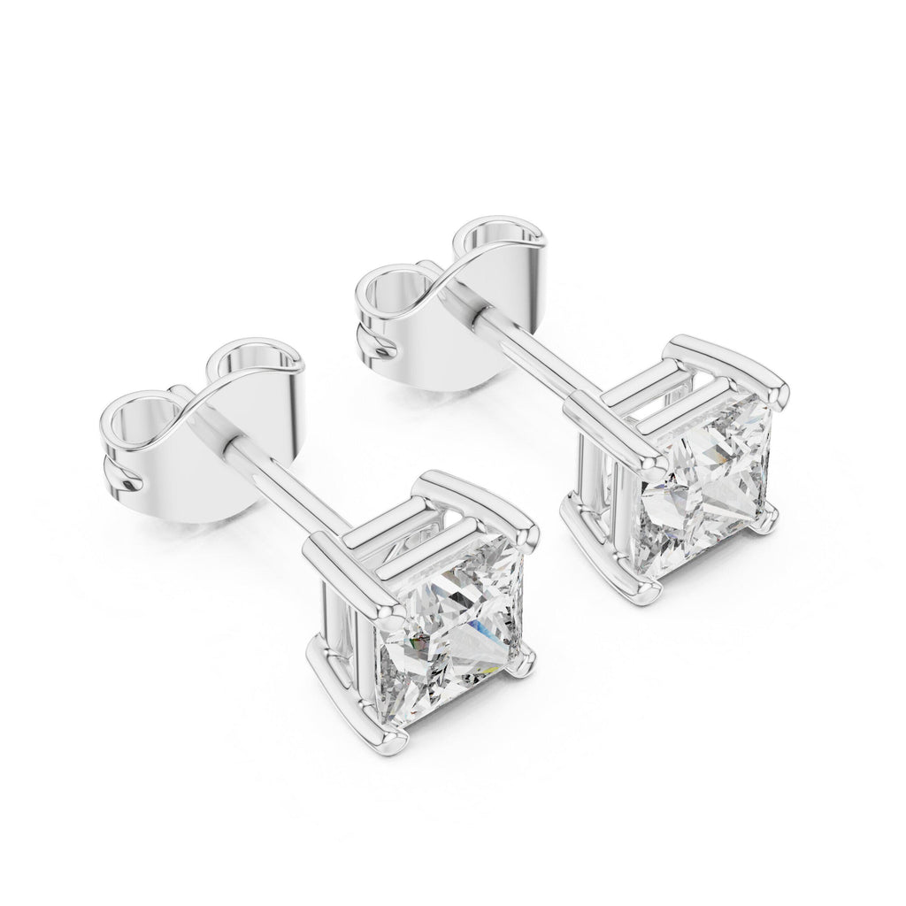 Princess Moissanite Solitaire Stud Earrings – 925 Sterling Silver, 18K Gold Vermeil