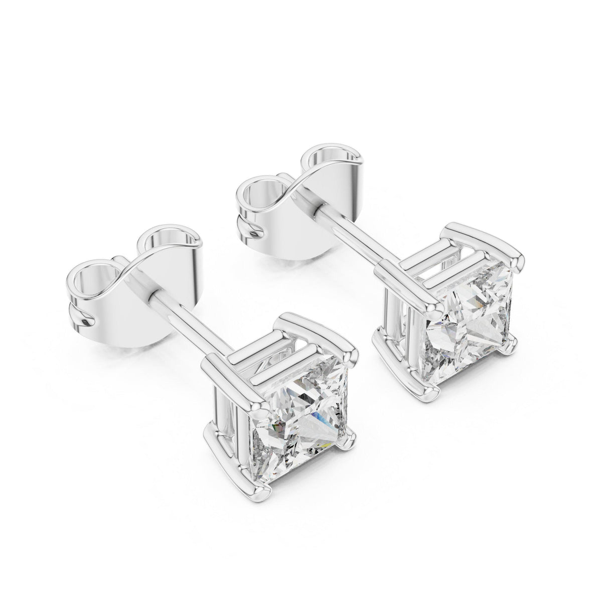 Princess Moissanite Solitaire Stud Earrings – 925 Sterling Silver, 18K Gold Vermeil