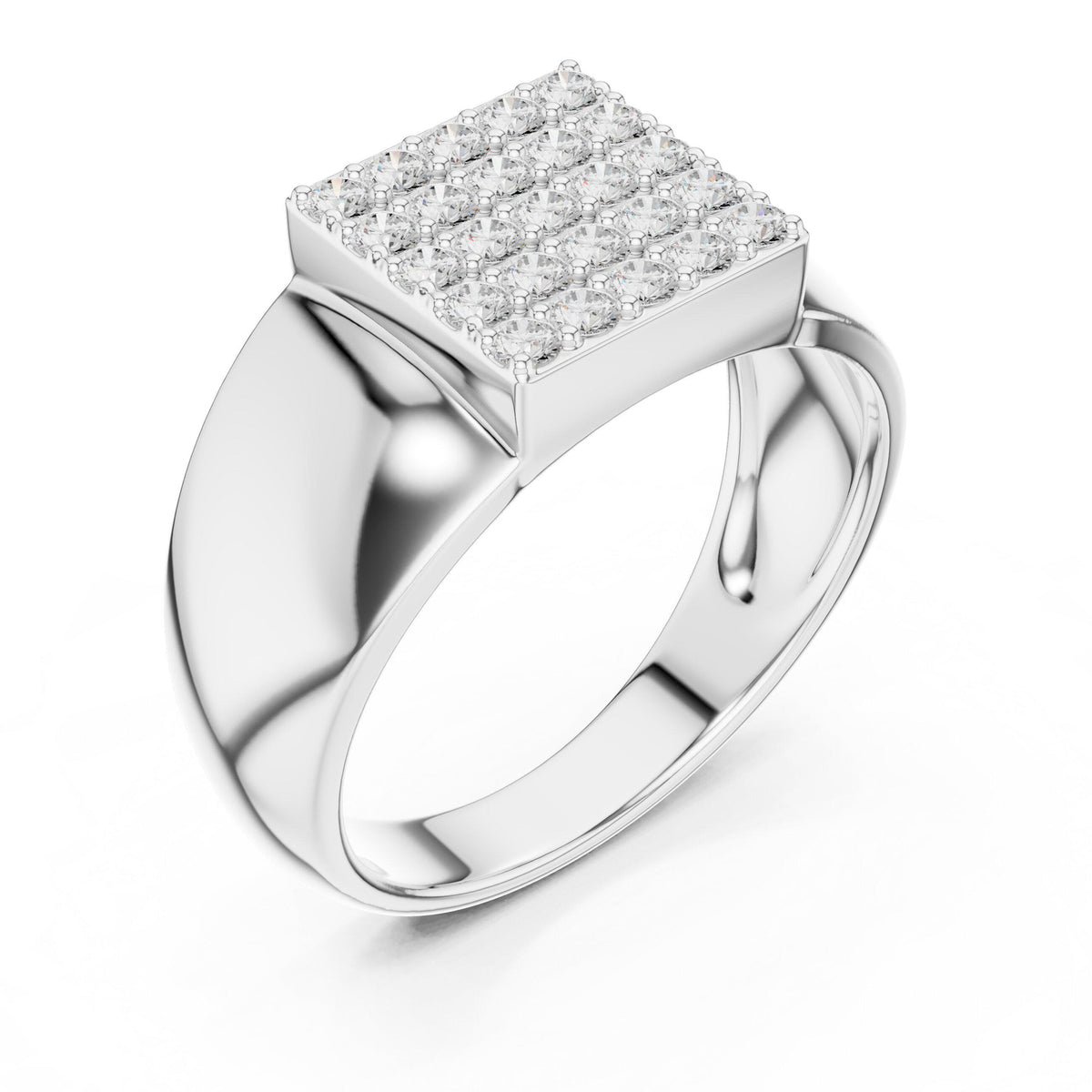 Men's Square Pavé Moissanite Signet Ring – 925 Sterling Silver, 18K Gold Vermeil