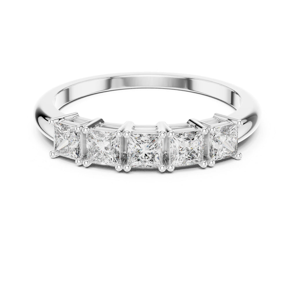 Princess-Cut Moissanite Five-Stone Band – 925 Sterling Silver, 18K Gold Vermeil