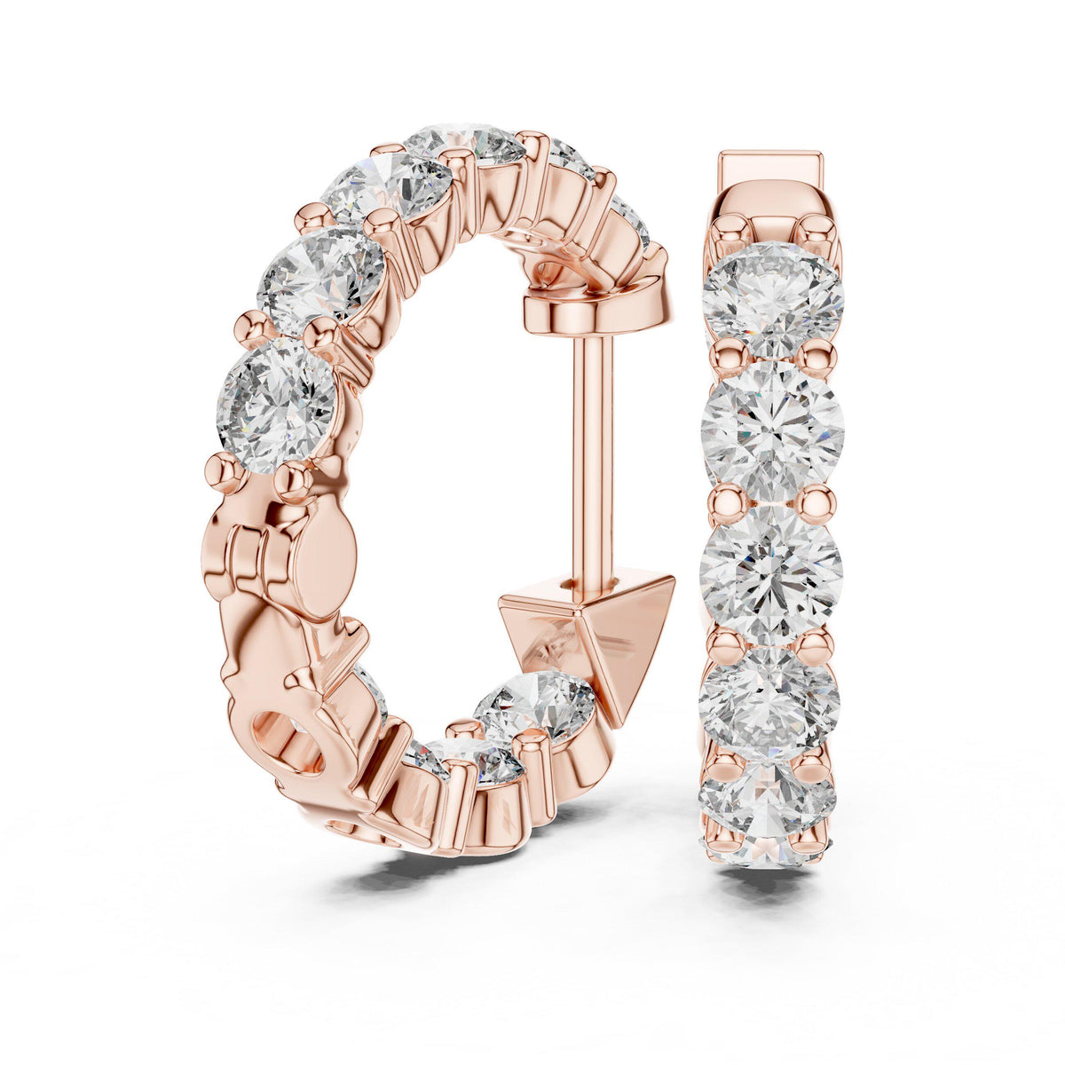 Round Moissanite Inside-Out Hoop Earrings – 925 Sterling Silver, 18K Gold Vermeil