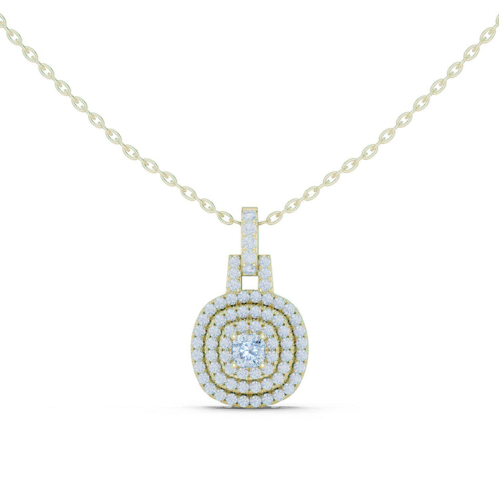 Cushion Moissanite Triple-Halo Pendant Necklace – 925 Sterling Silver, 18K Gold Vermeil