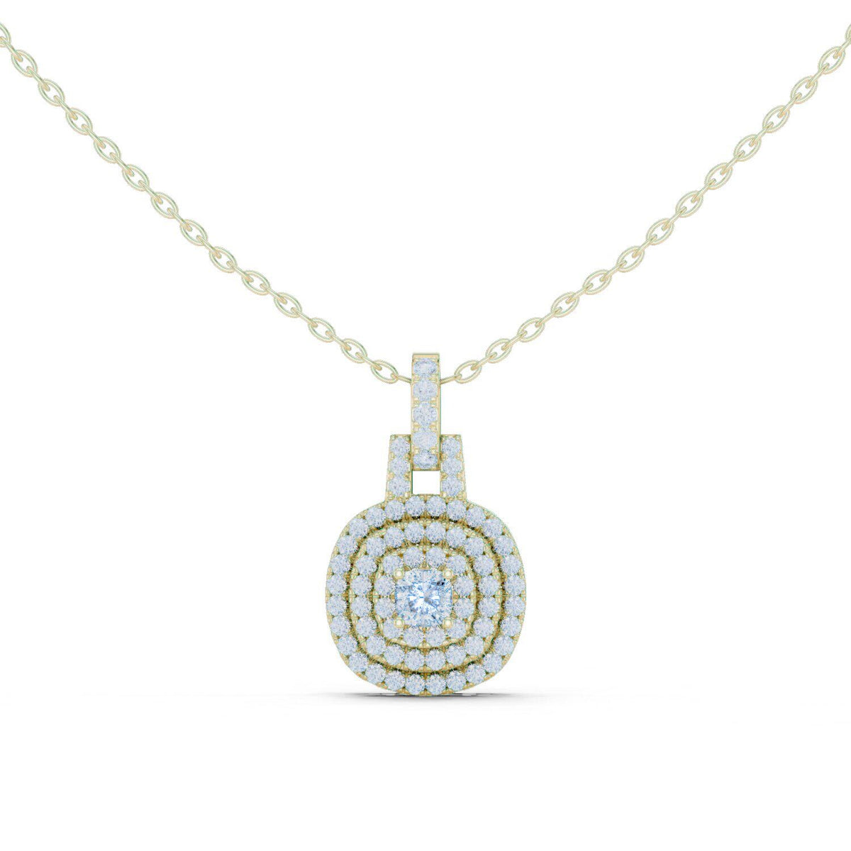 Cushion Moissanite Triple-Halo Pendant Necklace – 925 Sterling Silver, 18K Gold Vermeil
