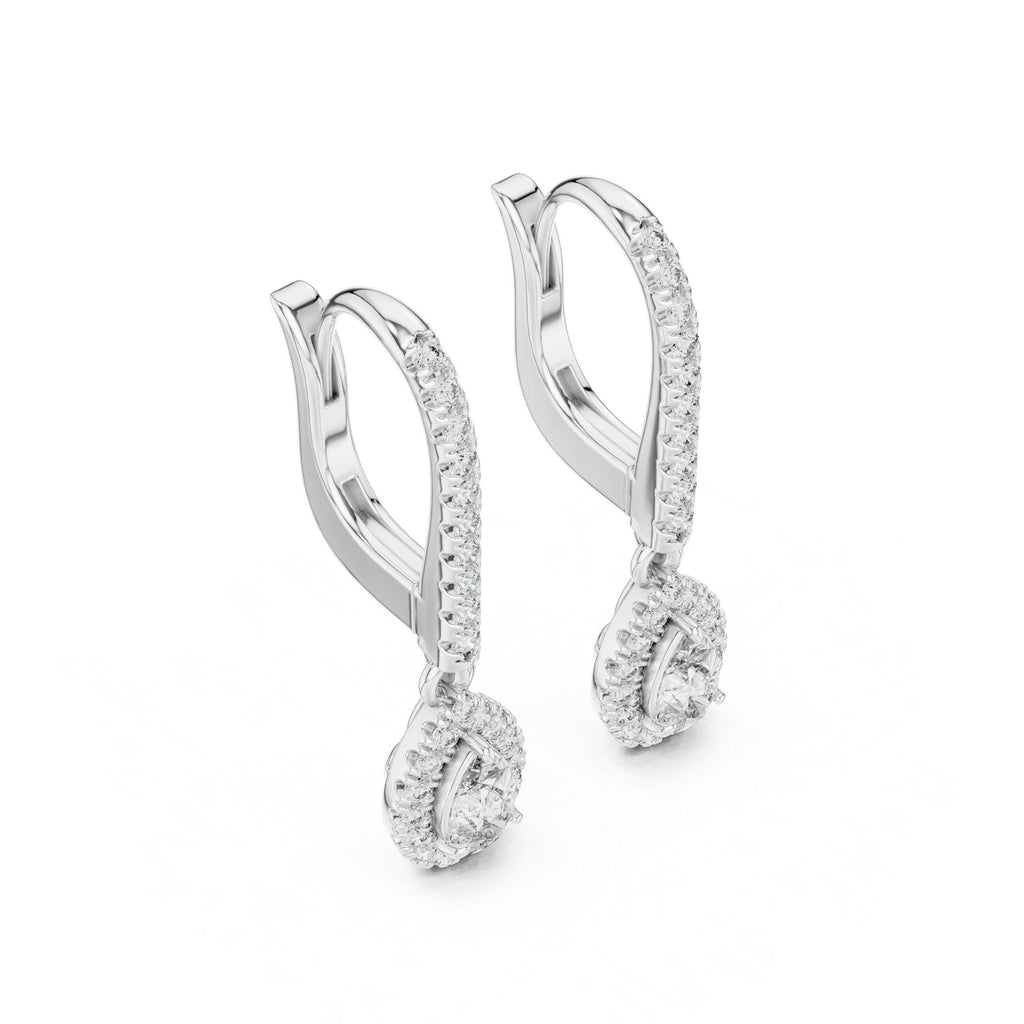 Pear Moissanite Halo Lever Drop Earrings – 925 Sterling Silver, 18K Gold Vermeil